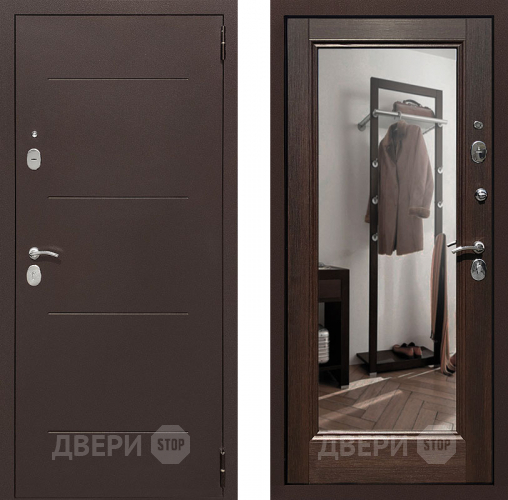 Входная металлическая Дверь Престиж 100 с зеркалом Медь/Венге